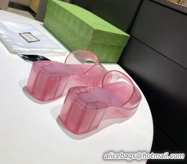 Good Product Gucci Transparent Rubber Slide Sandals 081042 Pink