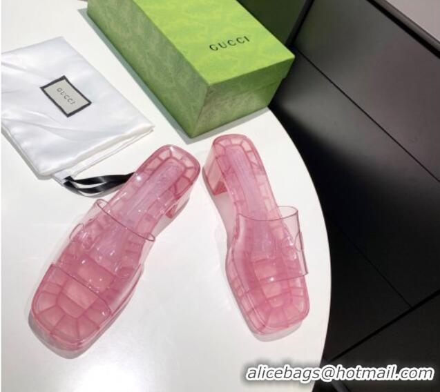 Good Product Gucci Transparent Rubber Slide Sandals 081042 Pink