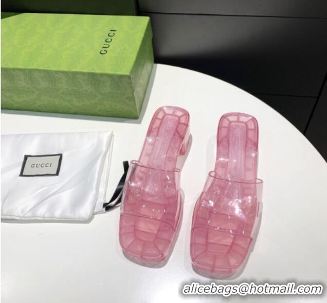 Good Product Gucci Transparent Rubber Slide Sandals 081042 Pink