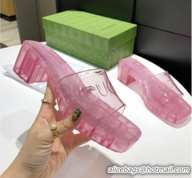 Good Product Gucci Transparent Rubber Slide Sandals 081042 Pink