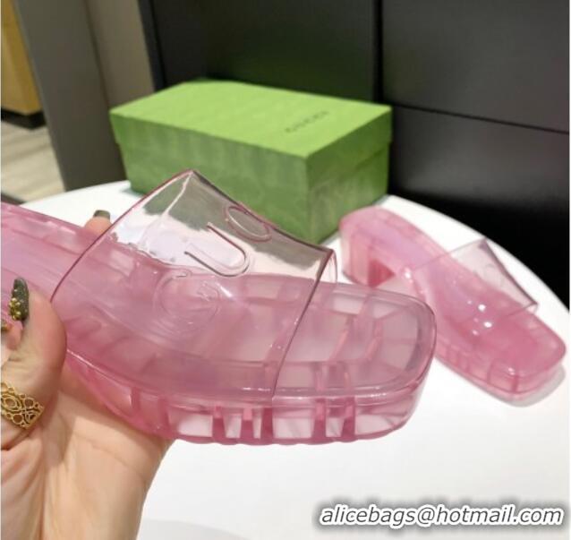 Good Product Gucci Transparent Rubber Slide Sandals 081042 Pink