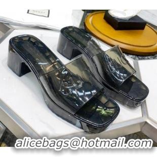 Low Cost Gucci Transparent Rubber Slide Sandals 081047 Black 2021