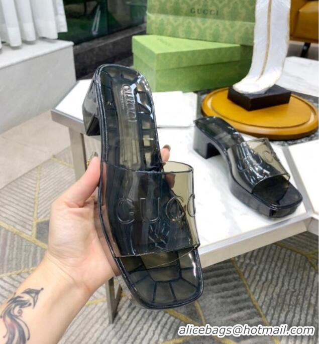 Low Cost Gucci Transparent Rubber Slide Sandals 081047 Black 2021