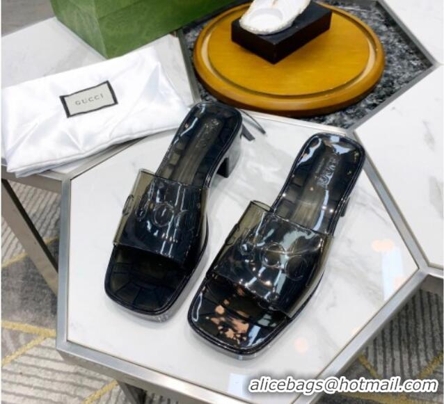 Low Cost Gucci Transparent Rubber Slide Sandals 081047 Black 2021