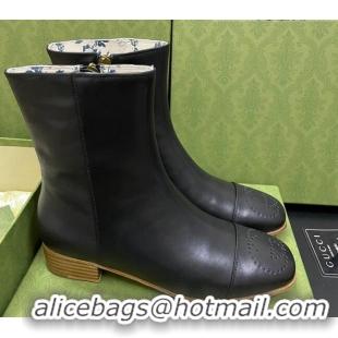 Fashion Gucci Calfskin Short Boot with Double G Toe 081050 Black 2021