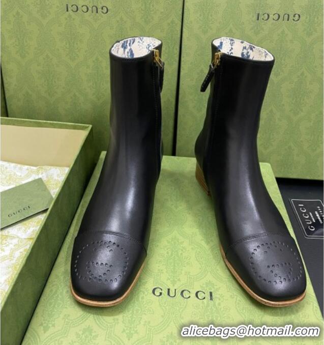 Fashion Gucci Calfskin Short Boot with Double G Toe 081050 Black 2021