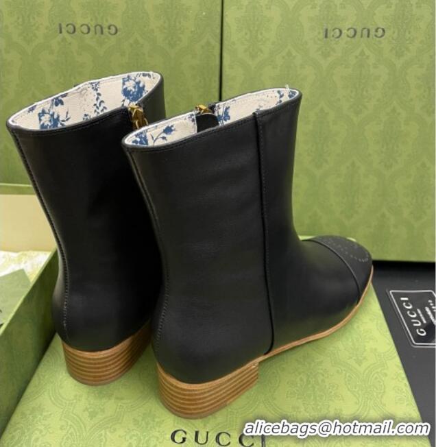 Fashion Gucci Calfskin Short Boot with Double G Toe 081050 Black 2021