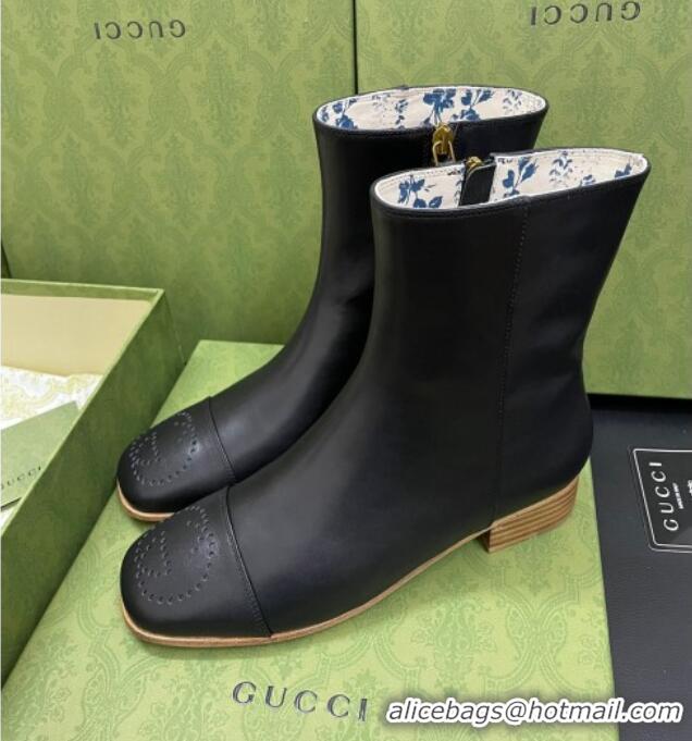 Fashion Gucci Calfskin Short Boot with Double G Toe 081050 Black 2021