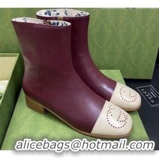 Popular Gucci Calfskin Short Boot with Double G Toe 081050 Burgundy 2021