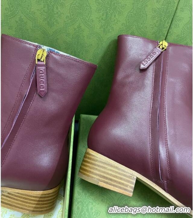 Popular Gucci Calfskin Short Boot with Double G Toe 081050 Burgundy 2021