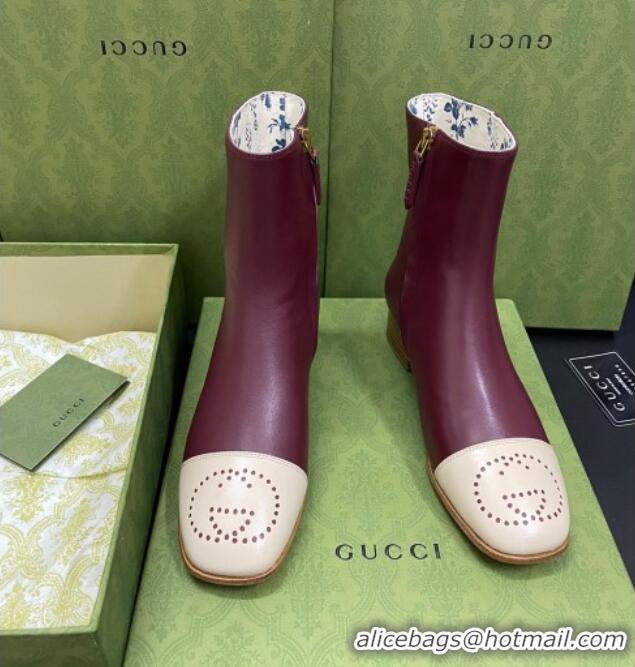 Popular Gucci Calfskin Short Boot with Double G Toe 081050 Burgundy 2021