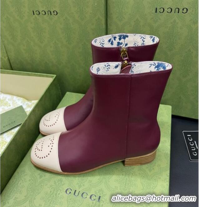 Popular Gucci Calfskin Short Boot with Double G Toe 081050 Burgundy 2021