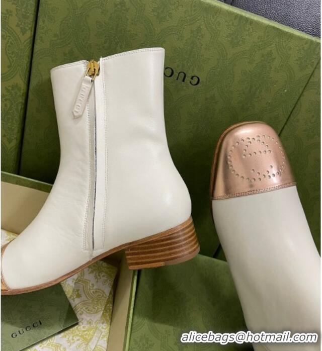 Low Price Gucci Calfskin Short Boot with Double G Toe 081050 White 2021