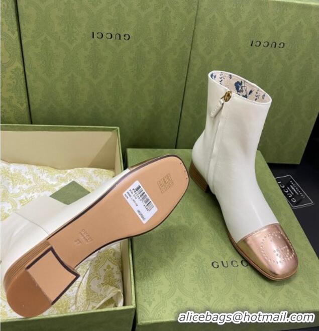 Low Price Gucci Calfskin Short Boot with Double G Toe 081050 White 2021