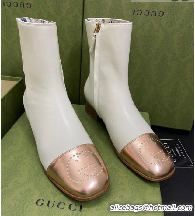 Low Price Gucci Calfskin Short Boot with Double G Toe 081050 White 2021