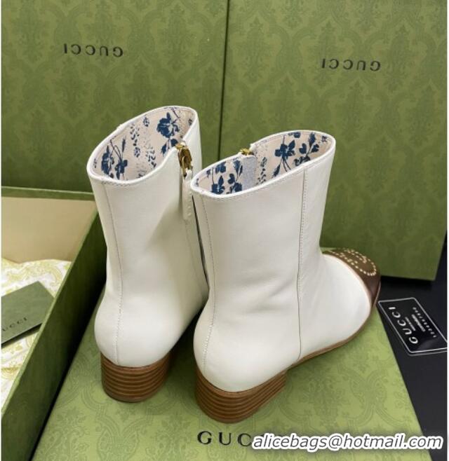 Low Price Gucci Calfskin Short Boot with Double G Toe 081050 White 2021