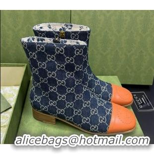 Classic Hot Gucci GG Denim Short Boot with Double G Toe 081053 Blue 2021