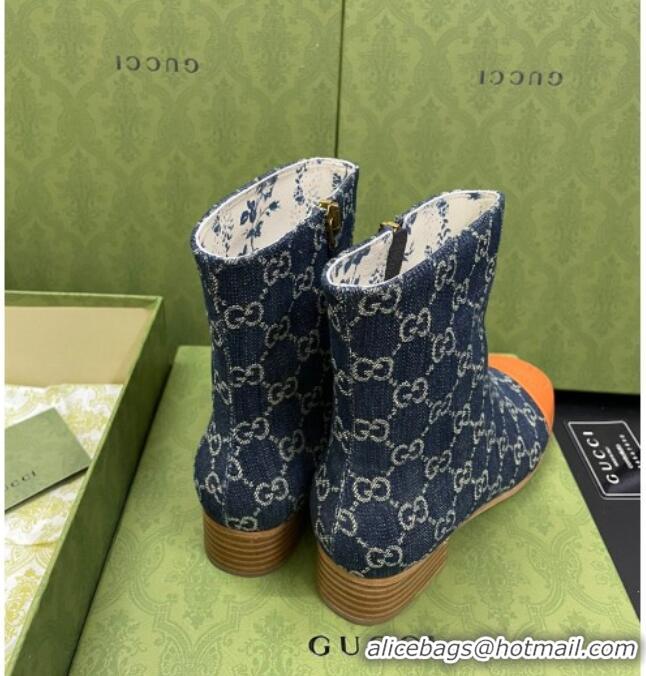 Classic Hot Gucci GG Denim Short Boot with Double G Toe 081053 Blue 2021