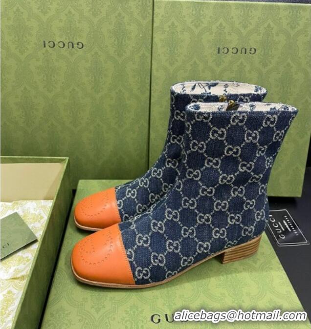 Classic Hot Gucci GG Denim Short Boot with Double G Toe 081053 Blue 2021