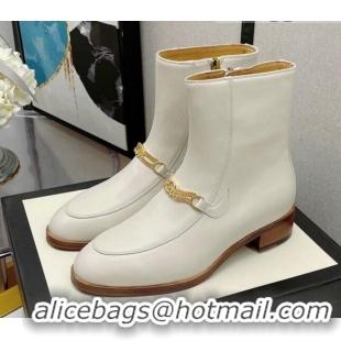 Best Grade Gucci Lambskin GG Chain Charm Ankle Boots 081056 White 2021