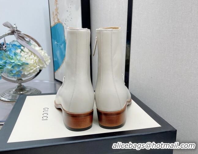 Best Grade Gucci Lambskin GG Chain Charm Ankle Boots 081056 White 2021