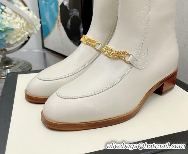 Best Grade Gucci Lambskin GG Chain Charm Ankle Boots 081056 White 2021