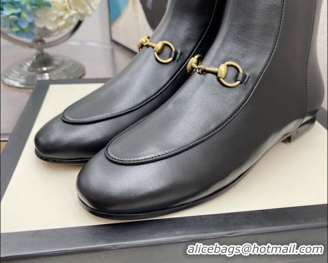 Good Taste Gucci Lambskin Horsebit Flat Ankle Boots 081058 Black 2021