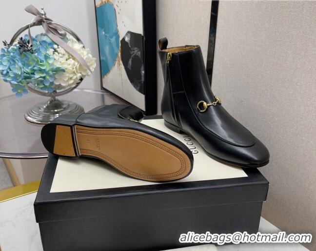 Good Taste Gucci Lambskin Horsebit Flat Ankle Boots 081058 Black 2021