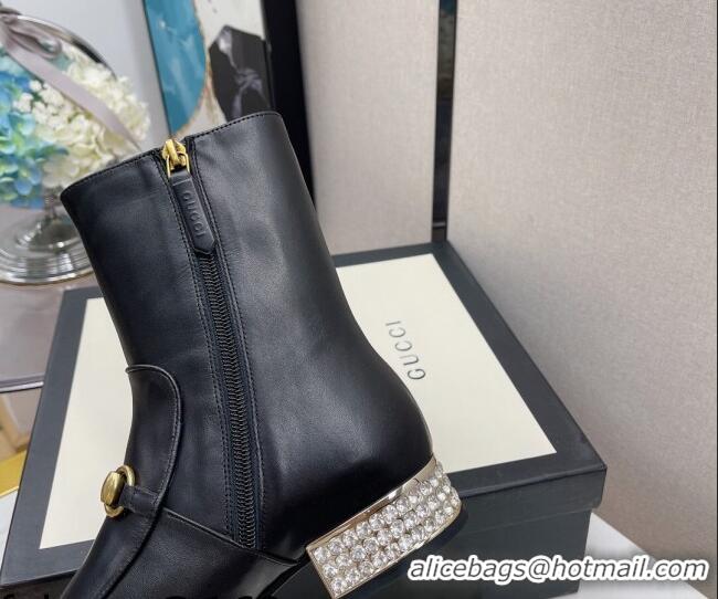 Best Product Gucci Calfskin Crystal Heel Ankle Boots 3cm 081060 Black 2021