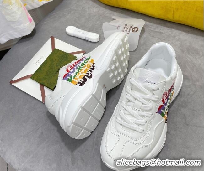 Best Price Gucci Rhyton Sneakers in Letter Print Calfskin 081301 White 2021