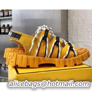 Popular Fendi Patchwork Lace Up Flat Sandals 042777 Yellow 2021