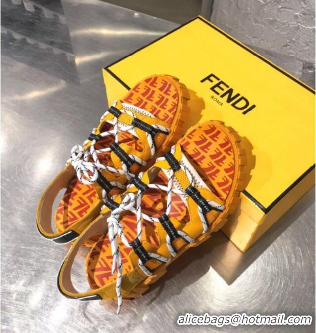 Popular Fendi Patchwork Lace Up Flat Sandals 042777 Yellow 2021