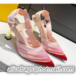 Best Design Fendi Colibri Striped Mesh Slingback Pumps 8cm 070616 Pink 2021