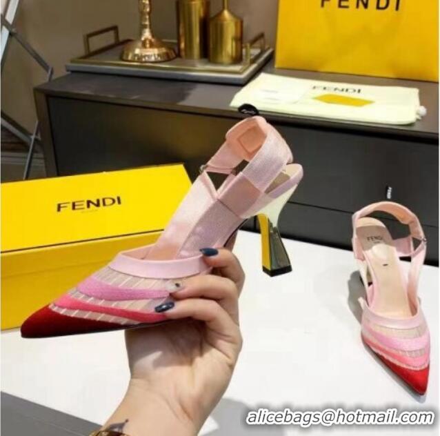 Best Design Fendi Colibri Striped Mesh Slingback Pumps 8cm 070616 Pink 2021