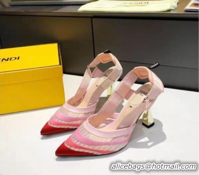 Best Design Fendi Colibri Striped Mesh Slingback Pumps 8cm 070616 Pink 2021