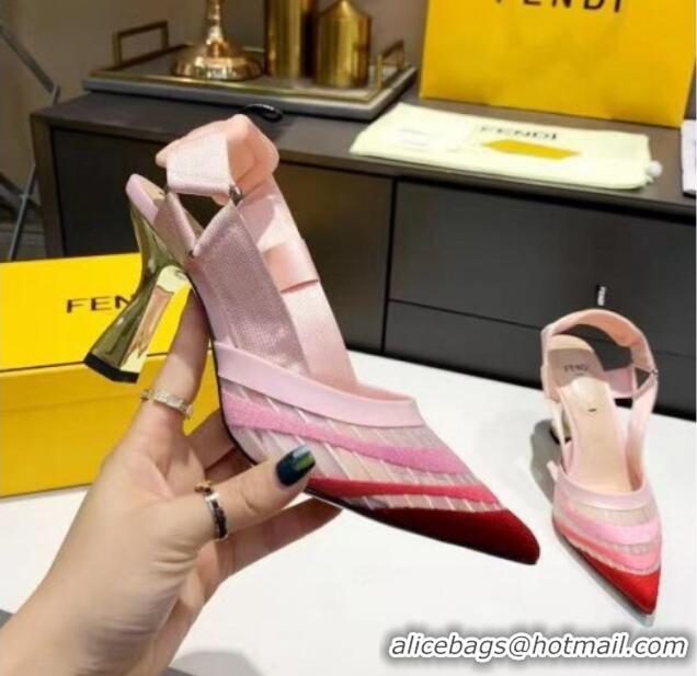 Best Design Fendi Colibri Striped Mesh Slingback Pumps 8cm 070616 Pink 2021