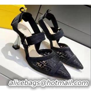 Discount Fendi Colibri FF Mesh Slingback Pumps 8cm 070616 Black 2021