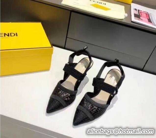 Discount Fendi Colibri FF Mesh Slingback Pumps 8cm 070616 Black 2021