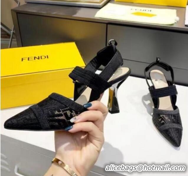 Discount Fendi Colibri FF Mesh Slingback Pumps 8cm 070616 Black 2021