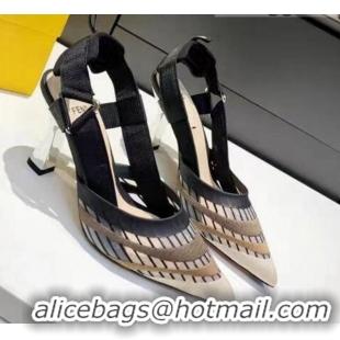 Best Quality Fendi Colibri Striped Mesh Slingback Pumps 8cm 070618 Black 2021