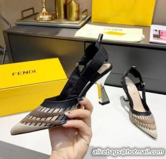 Best Quality Fendi Colibri Striped Mesh Slingback Pumps 8cm 070618 Black 2021