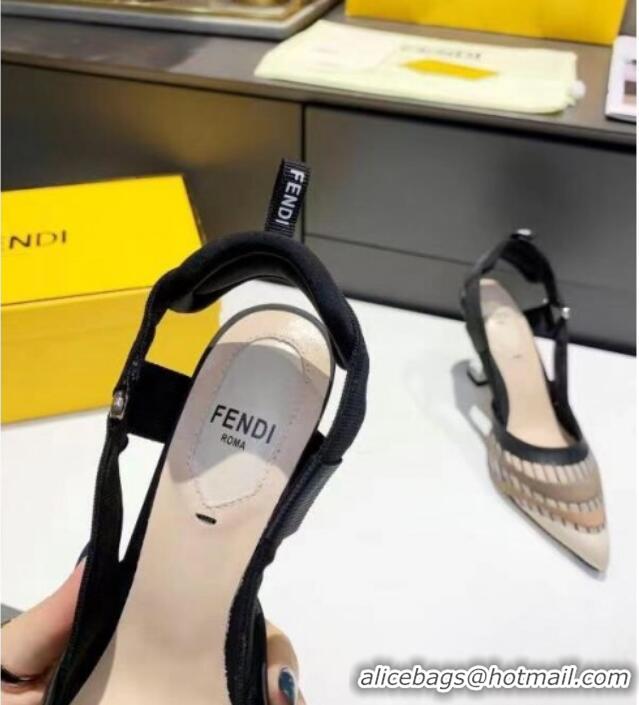 Best Quality Fendi Colibri Striped Mesh Slingback Pumps 8cm 070618 Black 2021