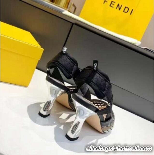 Best Quality Fendi Colibri Striped Mesh Slingback Pumps 8cm 070618 Black 2021