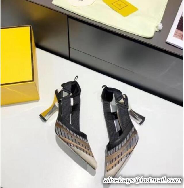 Best Quality Fendi Colibri Striped Mesh Slingback Pumps 8cm 070618 Black 2021