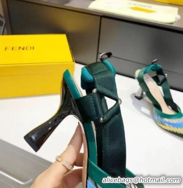 Grade Design Fendi Colibri Striped Mesh Slingback Pumps 8cm 070619 Green 2021