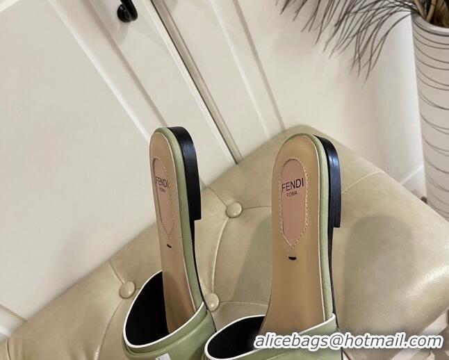 Fashion Fendi Lambskin Logo Print Flat Slide Sandals 070813 Green 2021