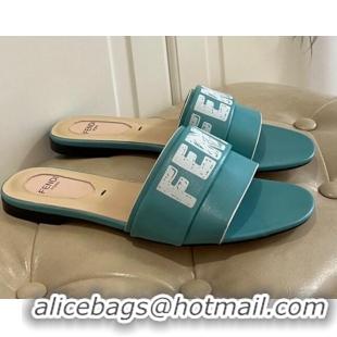 Trendy Design Fendi Lambskin Logo Print Flat Slide Sandals 070813 Blue 2021