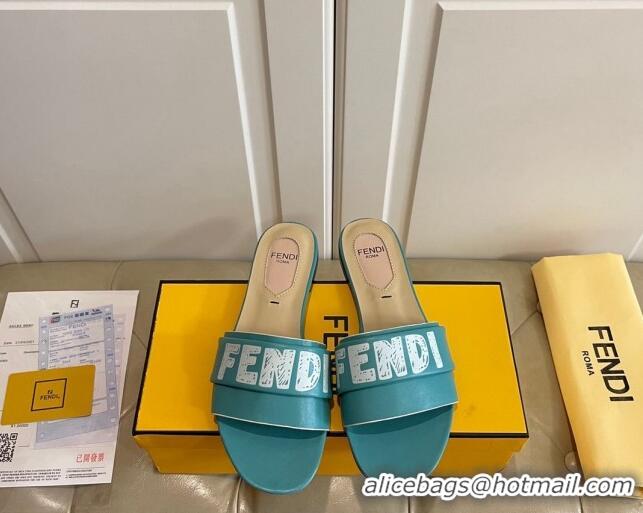 Trendy Design Fendi Lambskin Logo Print Flat Slide Sandals 070813 Blue 2021