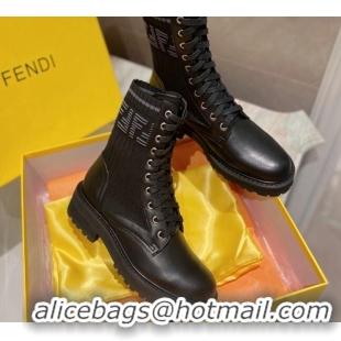 Good Quality Fendi Rockoko Calfskin and Knit Ankle Boots 081243 Black 2021