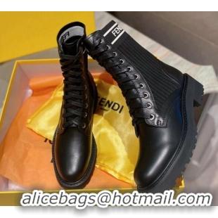 Low Price Fendi Rockoko Calfskin and Knit Ankle Boots 081246 Black 